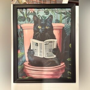 Framed Art of Black Cat with Newspaper
